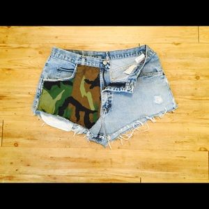 Distressed denim shorts