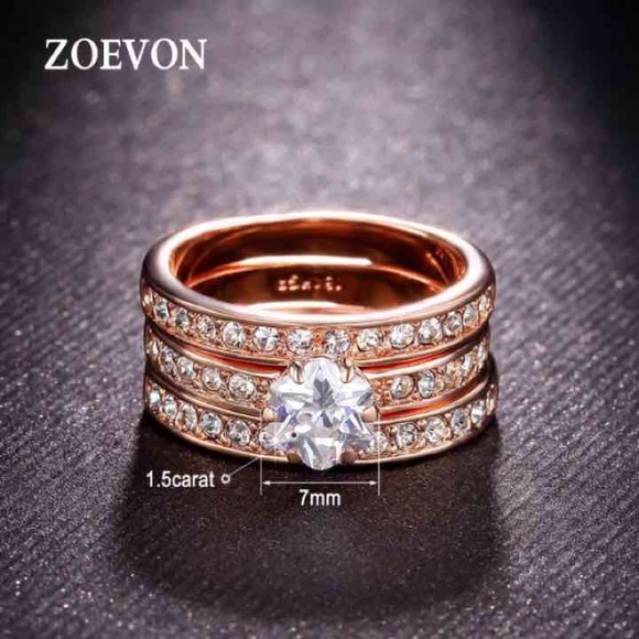 Rose Gold Solitaire Three Ring Wedding Set - Picture 1 of 4