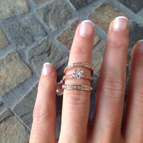 Rose Gold Solitaire Three Ring Wedding Set - Picture 4 of 4