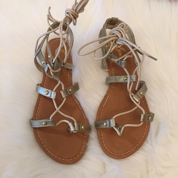 Bronze Gold Lace Up Gladiator Sandals - Picture 2 of 4