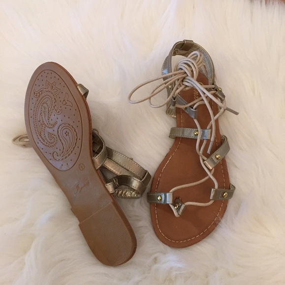 Bronze Gold Lace Up Gladiator Sandals - Picture 3 of 4