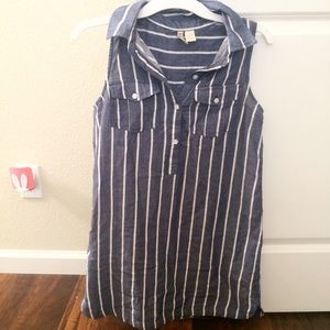 Striped denim button up shirt dress