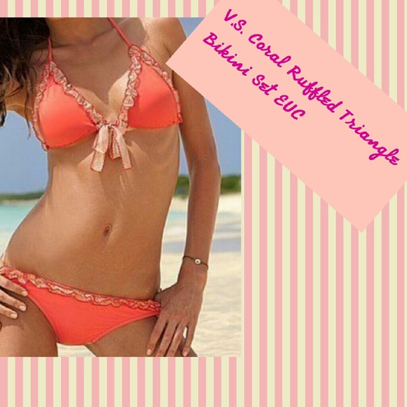 Victoria's Secret Coral Swim Set~ L Top XS Bottom
