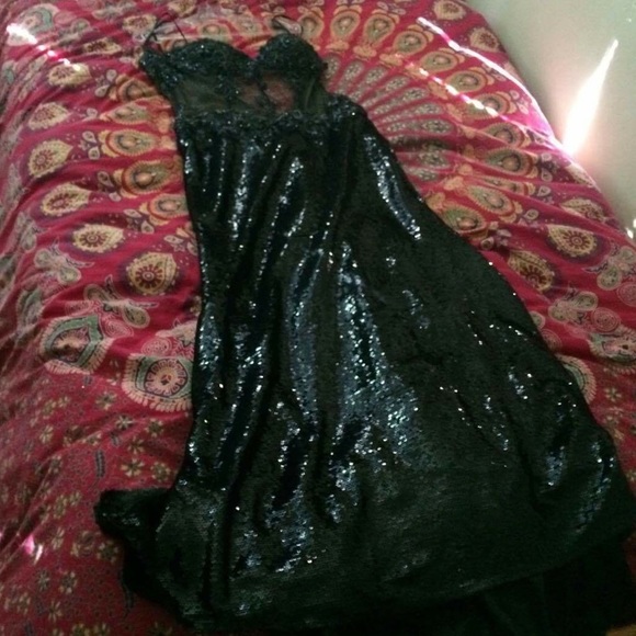 Night Moves Strapless Black Sequin Prom Dress - Picture 2 of 4