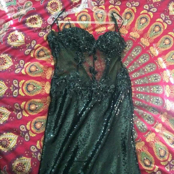 Night Moves Strapless Black Sequin Prom Dress - Picture 3 of 4