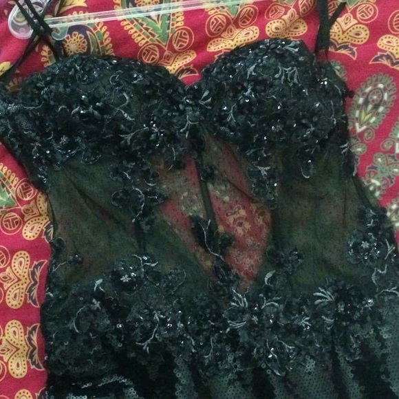 Night Moves Strapless Black Sequin Prom Dress - Picture 4 of 4