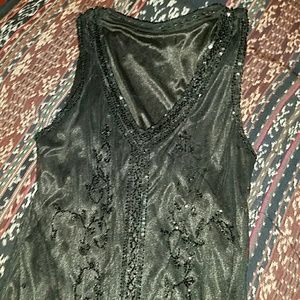 Black beaded evening gown