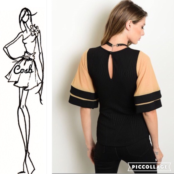 1/2 Price! Black Blouse w/Mocha & Black Sleeves. - Picture 2 of 3