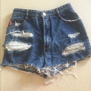 Distressed High Waisted Jean Shorts
