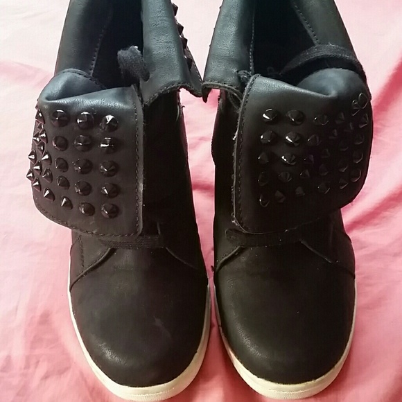 Black Hi-Top Wedge Sneakers