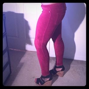 Red corduroy leggings