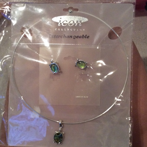 Turtle necklace and earrings.