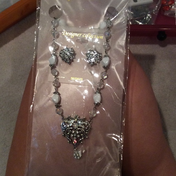 Heart necklace and earrings