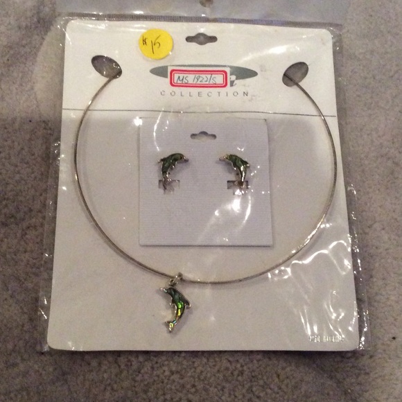 Dolphin necklace and stud earrings.