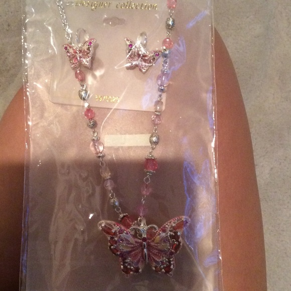 Butterfly necklace and earrings.