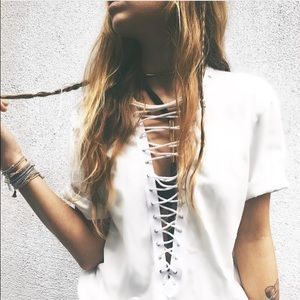 LF white lace up tee