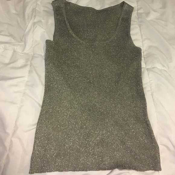 Beautiful silver silk sparkly scoop neck top