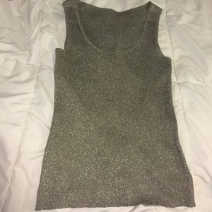 Beautiful silver silk sparkly scoop neck top