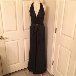 David Meister Black Metallic Halter Gown