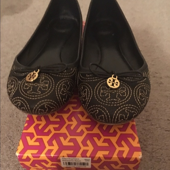 Used Tory Burch size 8.5 Black Logo ballet flats