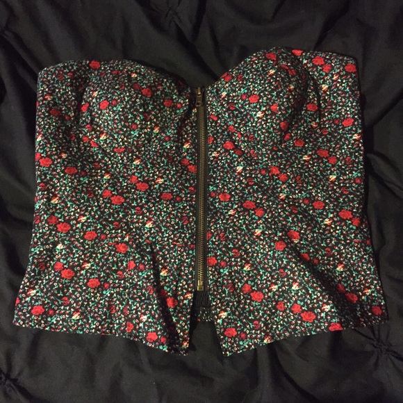 Floral Corset Zip-Up Top