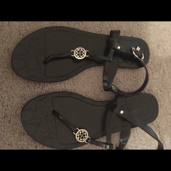 Used Coach size 8 jelly thong black sandals