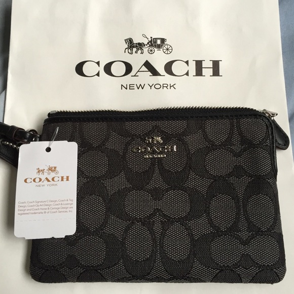 NWT black & grey Coach small wristlet