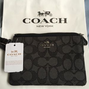 NWT black & grey Coach small wristlet