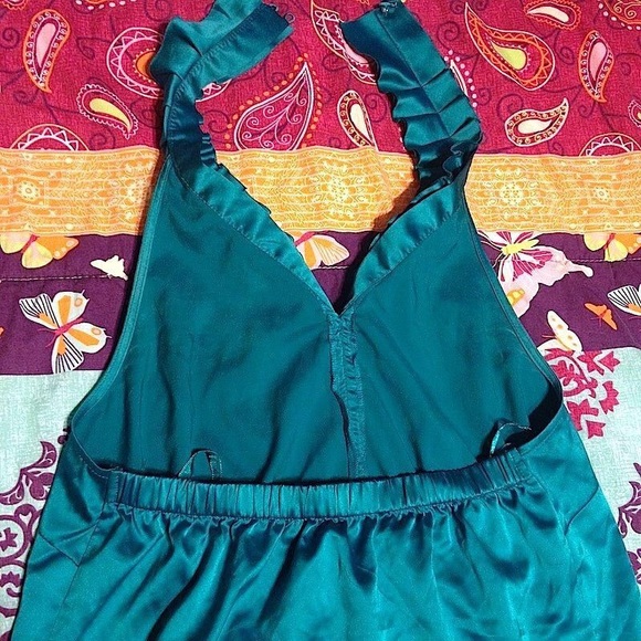 💙 THE LIMITED S BLUE SILK RUFFLE HALTER BLOUSE - Picture 7 of 8
