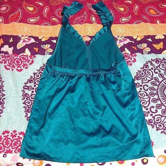 💙 THE LIMITED S BLUE SILK RUFFLE HALTER BLOUSE - Picture 8 of 8