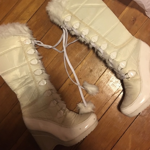 tall white snow boots