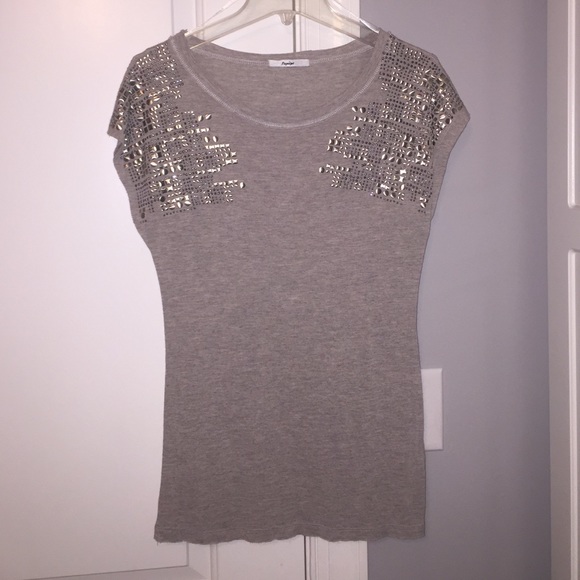 Grey Shirt with Studded Sleeves