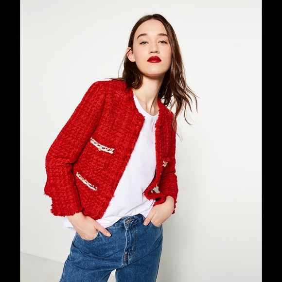 Zara Jackets & Blazers - Zara Red Tweed Jacket Blazer