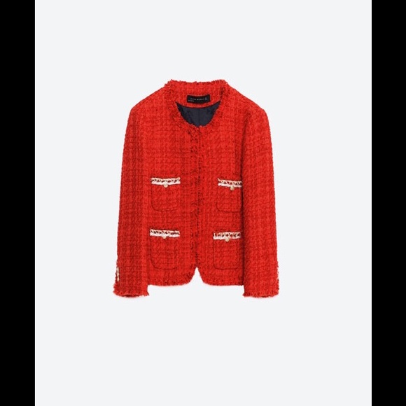 Zara Red Tweed Jacket Blazer - Picture 3 of 3