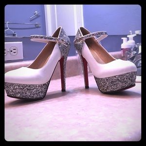 White/Silver Sequin Pump Heel