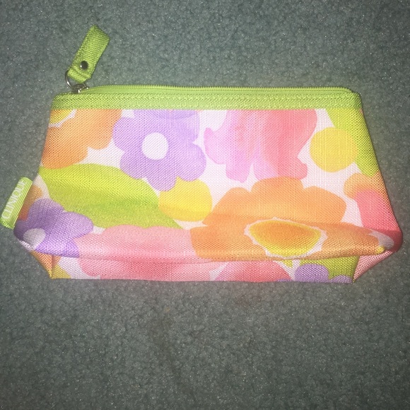 Clinique floral print full zip makeup case NEW