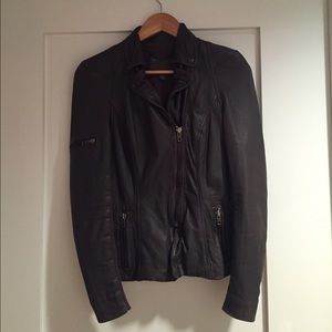 Muubba leather and cotton jersey biker jacket