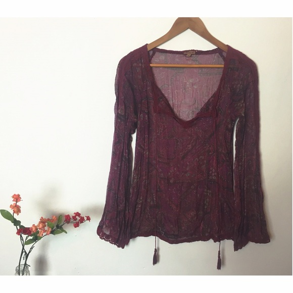 Hippie Boho Burgundy Top - Picture 3 of 4