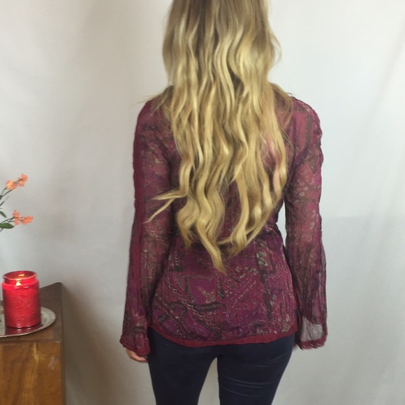Hippie Boho Burgundy Top - Picture 2 of 4