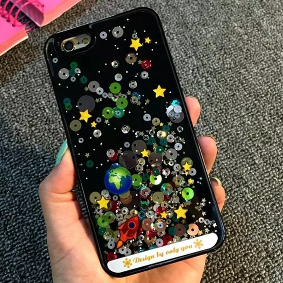 GALAXY GLITTER BLACK WATERFALL IPHONE CASE - Picture 2 of 2