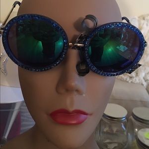 Blue Swarovski Round Frame Sunglasses