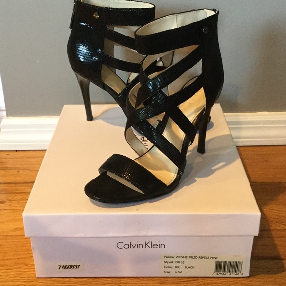 Calvin Klein Reptile Print Black Heels 6 1/2