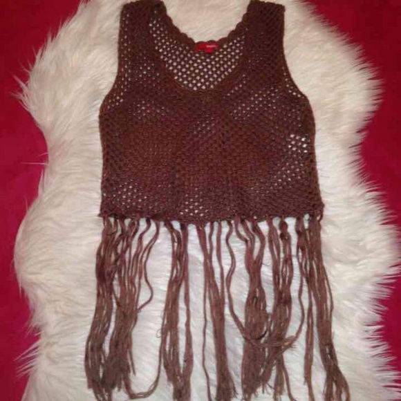 Brown crochet tassel top