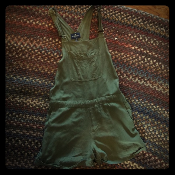 Army green short overalls