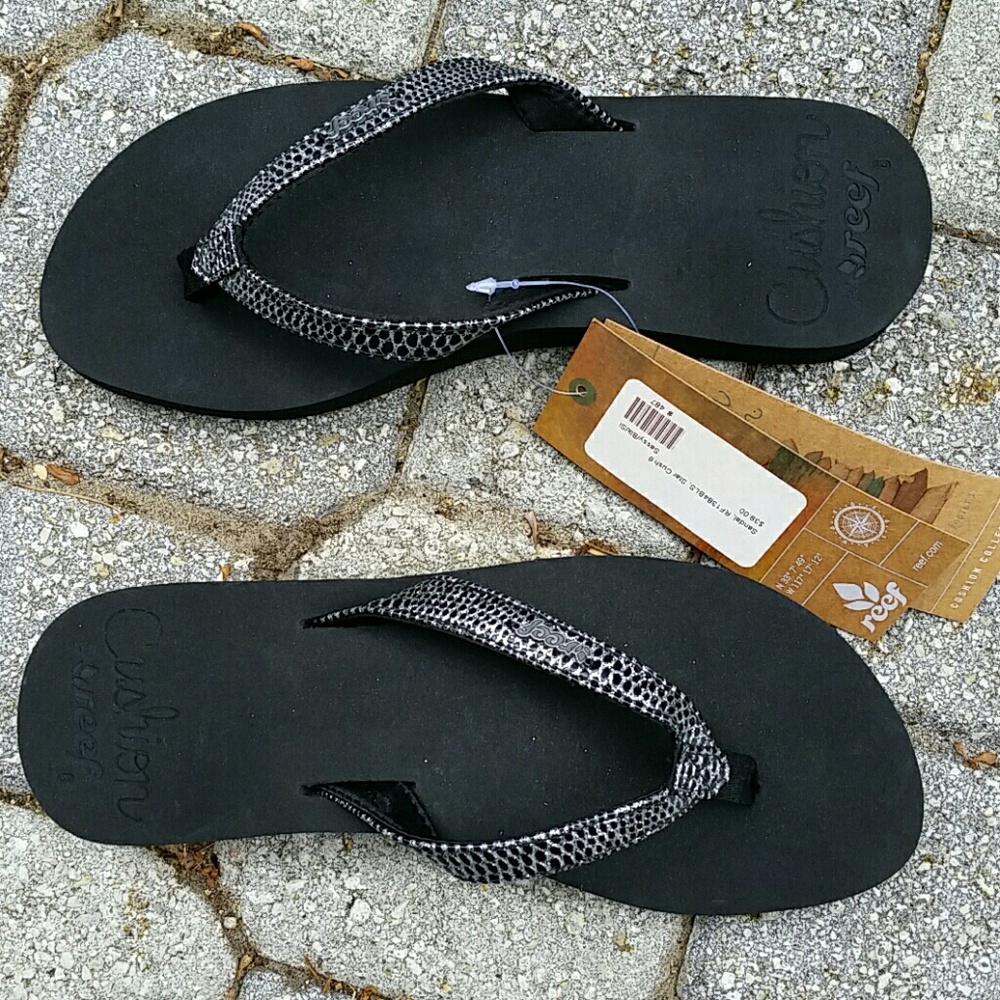 Reef flip flops, 'Sassy' black & silver, size 6