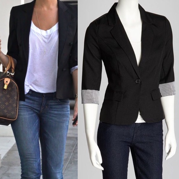 3/4 striped sleeves blazer