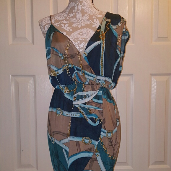 Belt and chain print, asymmetrical mini dress