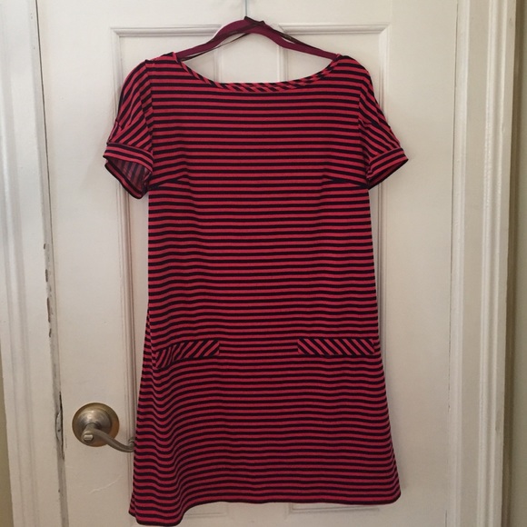 Navy & reddish/orange striped dress