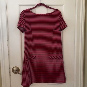 Navy & reddish/orange striped dress