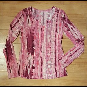 boutique Tops - HENLEY Button Down Top  Long Sleeve KAT PRINT NWOT